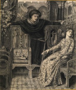 Dante Gabriel Rossetti - Hamlet and Ophelia. Free illustration for personal and commercial use.