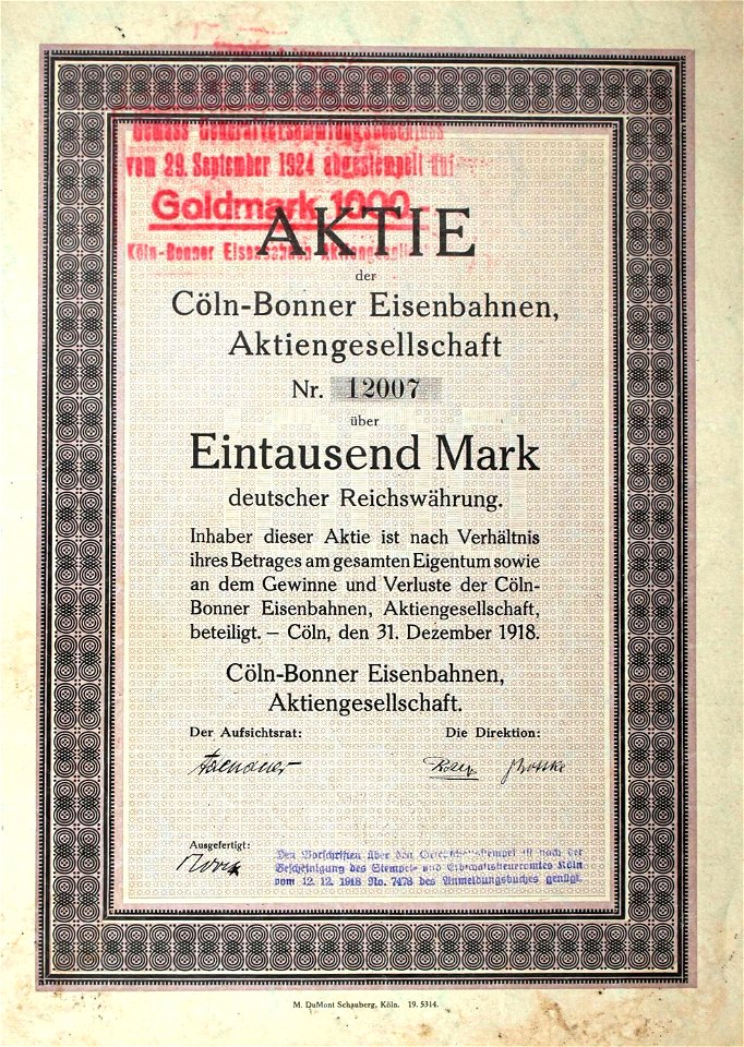 Cöln-Bonner-Eisenbahnen AG 1918