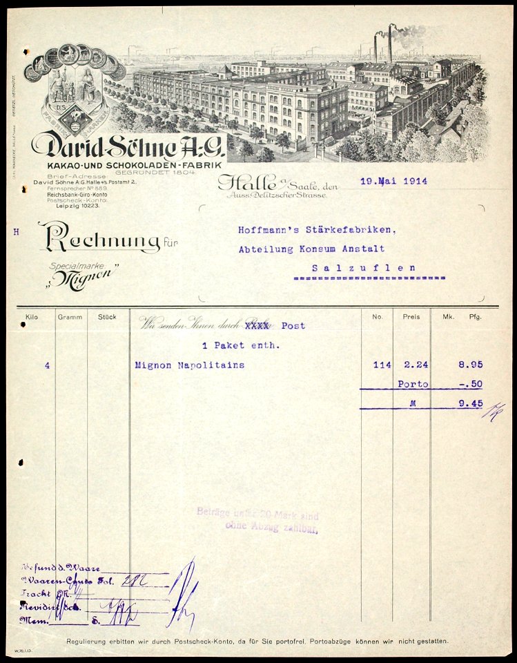 David Söhne AG Rechnung 1914