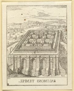 De tempel van Salomo in vogelvlucht. Op de achtergrond Jeruzalem, NL-HlmNHA 1477 53010148
