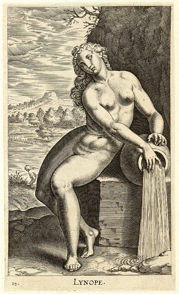 De waternimf Linope, moeder van Narcissus. In de achtergrond Narcissus. NL-HlmNHA 1477 53008233
