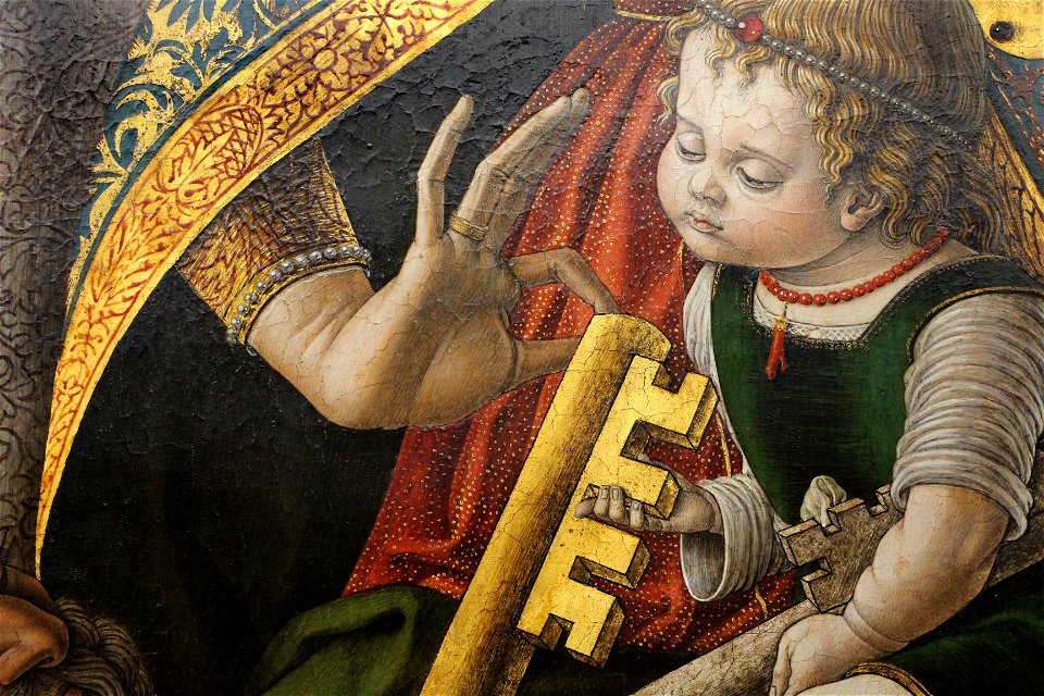 Carlo crivelli, madonna in trono col bambino che consegna le chiavi a pietro, 04