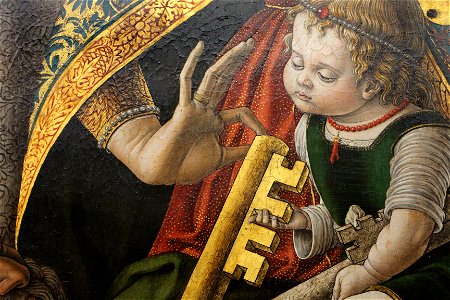 Carlo crivelli, madonna in trono col bambino che consegna le chiavi a pietro, 04. Free illustration for personal and commercial use.