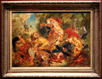 Eugène delacroix, caccia al leone (bozzetto), 1854