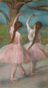 'Dancers in Pink' by Edgar Degas, pastel, Norton Simon Museum. Free illustration for personal and commercial use.