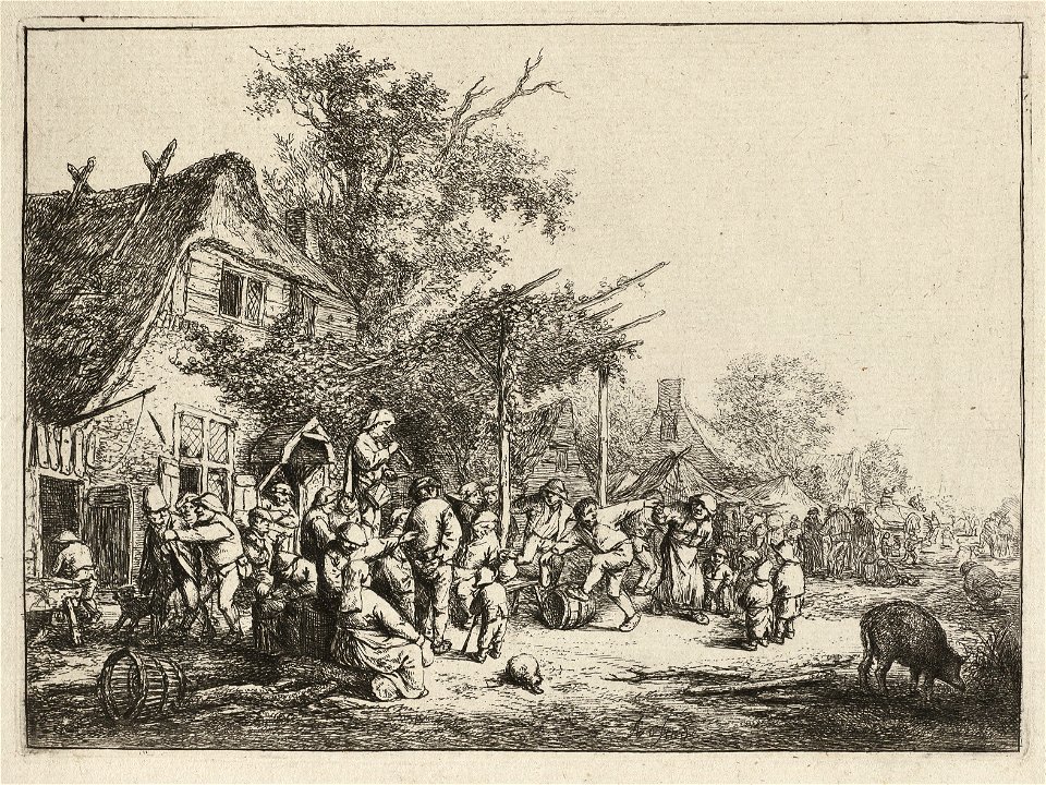 Dansende boeren voor een herberg. NL-HlmNHA 1477 53010980