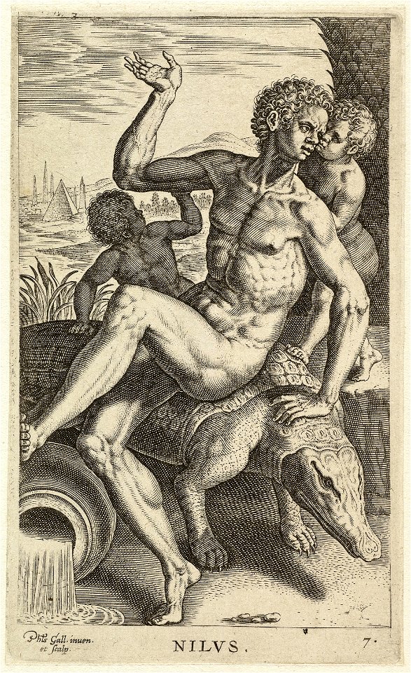 De riviergod Nilus, gezeten op een krokodil. NL-HlmNHA 1477 53008244
