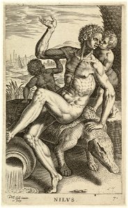 De riviergod Nilus, gezeten op een krokodil. NL-HlmNHA 1477 53008244