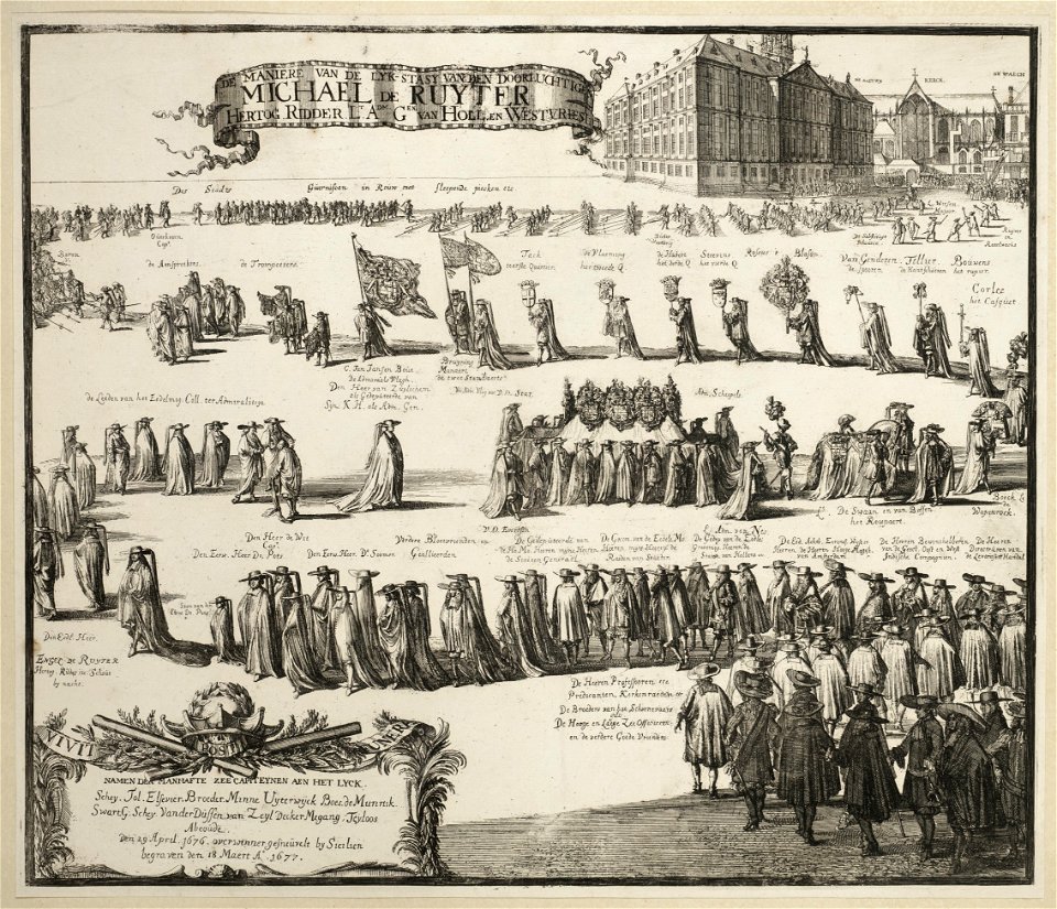 De begrafenisstoet van Michiel Adriaansz. de Ruyter op 18 maart 1677. NL-HlmNHA 53009079