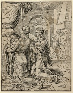 De verdrijving van de boze geest en het gebed van Tobias en Sara (Tobit 81-9). NL-HlmNHA 1477 53008580
