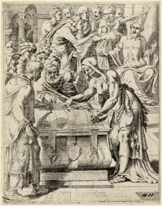 De vrijgevige arme weduwe(Marcus 1241-44 Lucas 211-4). NL-HlmNHA 1477 53008603