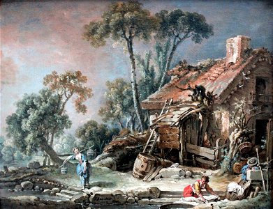 1758 Boucher Landschaft mit Bauernhaus anagoria. Free illustration for personal and commercial use.