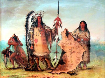 1854 Catlin Mandan Mato-Tope mit Frau und Sohn anagoria