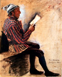 1869 Jessen Lesender Bauer mit Zipfelmütze anagoria