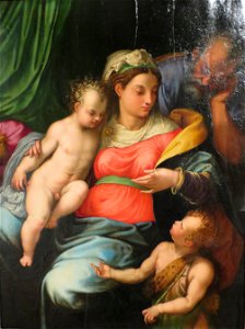 'The Holy Family with the Infant Saint John the Baptist' by an unknown Roman school painter. Free illustration for personal and commercial use.