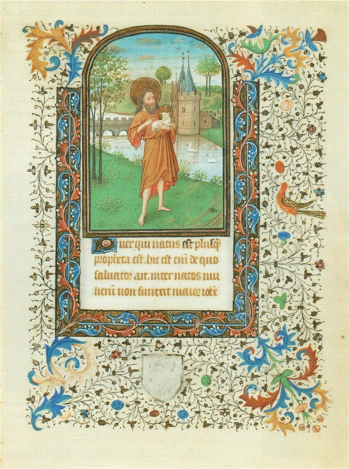 'St. John the Baptist with the Lamb of Christ', gold leaf and tempera on vellum page from a book of hours