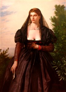 Anselm Feuerbach - Bildnis einer Römerin vor einem Kirschlorbeer (um 1860)