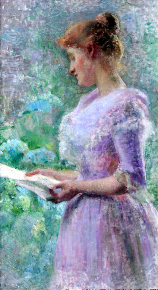1895 Bertuch Frau im Garten einen Brief lesend anagoria