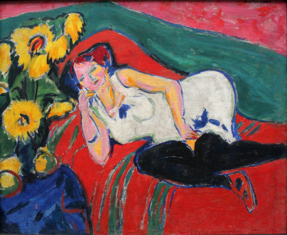 1909 Kirchner Ruhende Frau in weißem Hemd anagoria