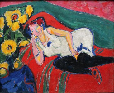 1909 Kirchner Ruhende Frau in weißem Hemd anagoria