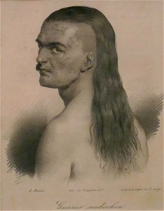 'Tattooed Hawaiian Chief', lithograph after Jacques Arago, Honolulu Museum of Art