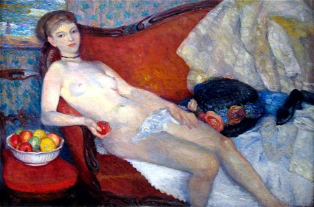 1910 William Glackens Nude with apple anagoria. Free illustration for personal and commercial use.