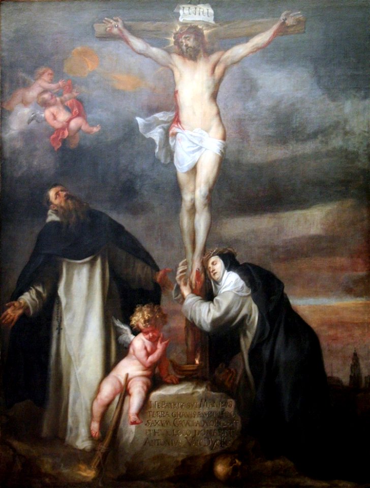 Anthony van Dyck - Christus aan het kruis met de heilige Catharina van Siena, de heilige Dominicus en een engel