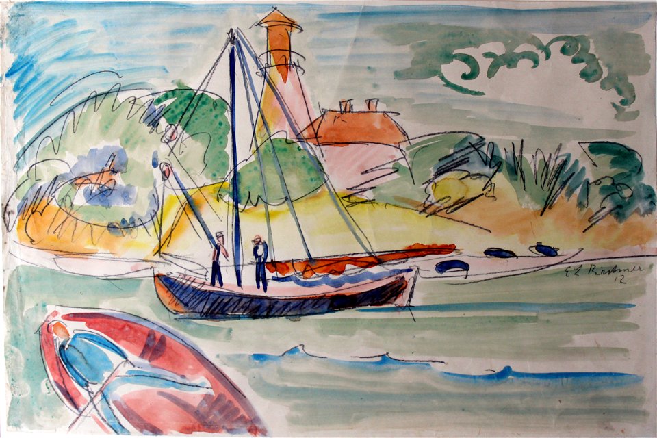 1912 Kirchner Fehmarnküste mit Leuchtturm anagoria