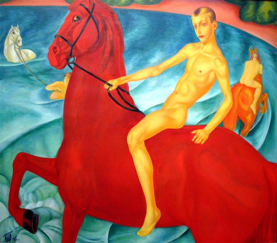 1912 Petrov-Vodkin Das rote Pferd badend anagoria