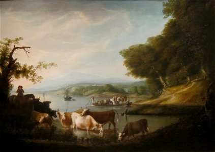 A Calm Watering Place-Extensive and Boundless Scene with Cattle Alvan Fisher. Free illustration for personal and commercial use.