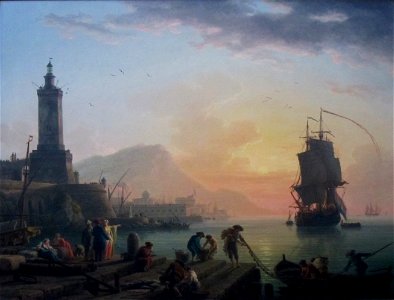 A Calm at a Mediterranean Port by Claude-Joseph Vernet, Getty Center. Free illustration for personal and commercial use.