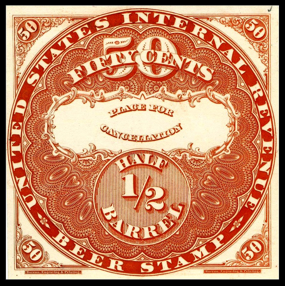 Beer revenue stamp 50c 1870 issue. Free illustration for personal and commercial use.