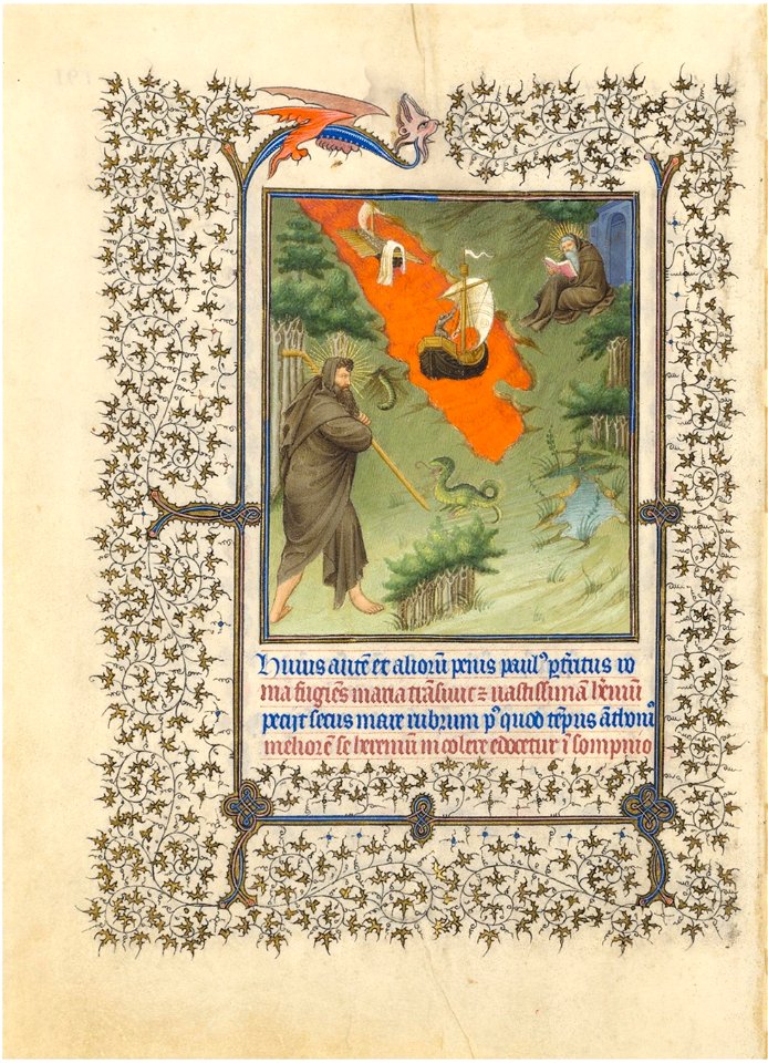 Belle Heures du duc de Berry - f191v - Saint Antoine cherchant l'ermitage de saint Paul