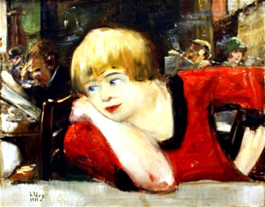 Berlin, Alte Nationalgalerie, Lesser Ury, im Café - Frau in Rot