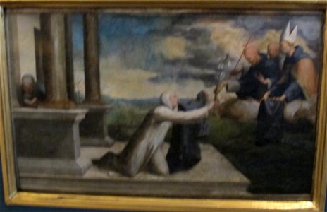 Beccafumi, stimmate di caterina da siena tra i santi benedetto e girolamo, 1514-17, predella 01