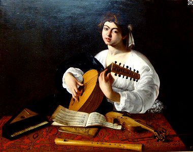 A Caravaggio rediscovered the Lute player New York 1990. Free illustration for personal and commercial use.