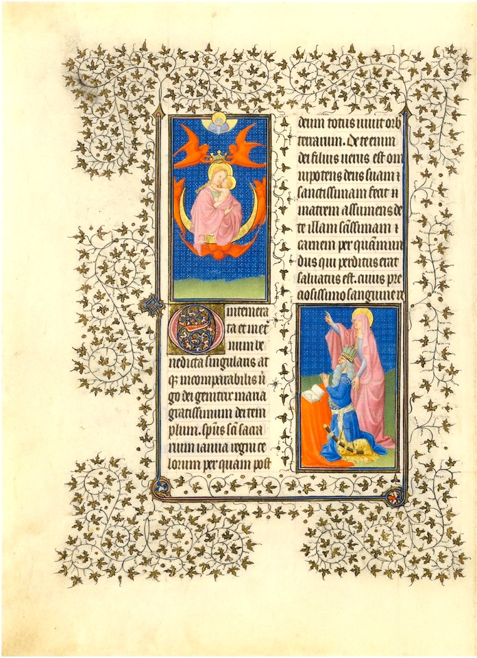 Belle Heures du duc de Berry - f26v - La Vierge Aracoeli, l'empereur Auguste et la sibylle de Tibur