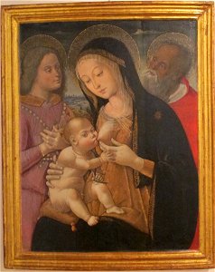 Bernardino fungai, madonna col bambino, un angelo e s. girolamo