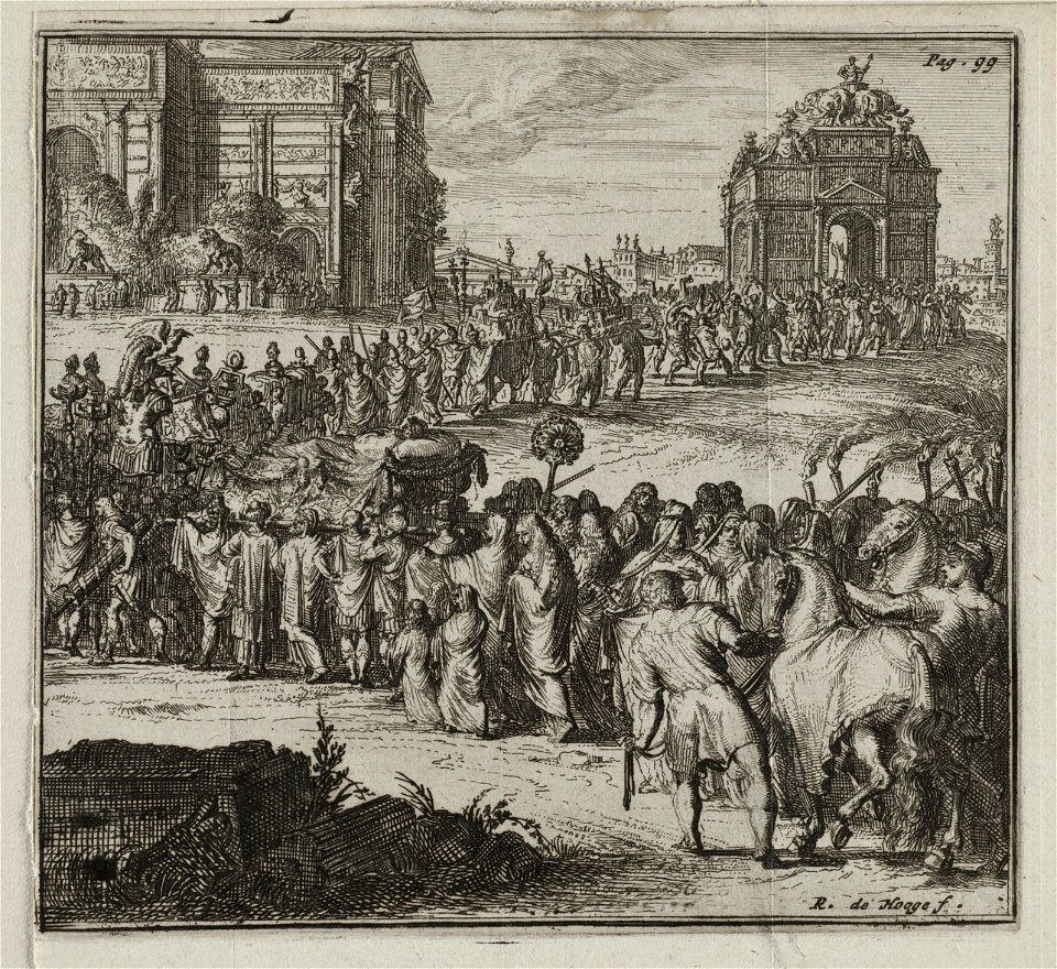 Begrafenisstoet van een overleden Romeinse heerser uit de Klassieke Oudheid. NL-HlmNHA 53008862
