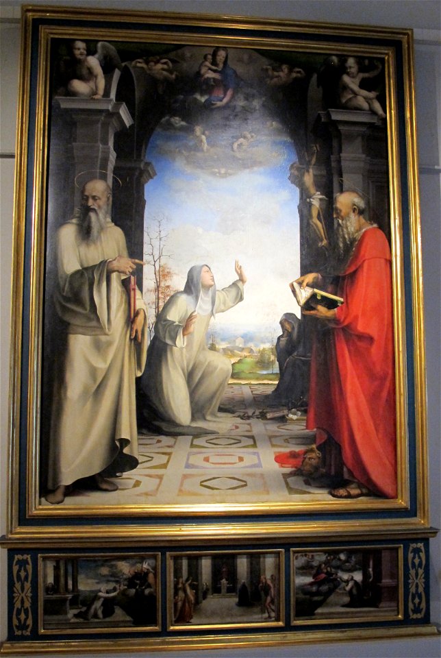 Beccafumi, stimmate di caterina da siena tra i santi benedetto e girolamo, 1514-17, 01