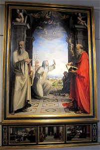 Beccafumi, stimmate di caterina da siena tra i santi benedetto e girolamo, 1514-17, 01