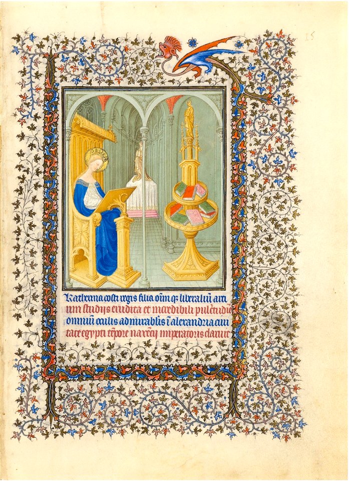 Belle Heures du duc de Berry - f15r - Sainte Catherine dans son studio