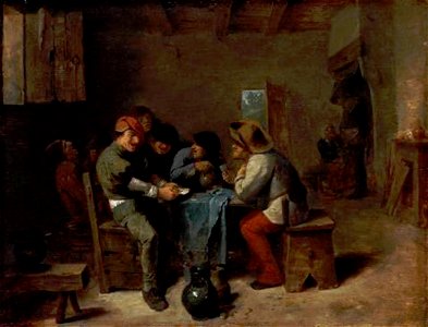 Adriaen Brouwer - Card playing peasants in a tavern. Free illustration for personal and commercial use.