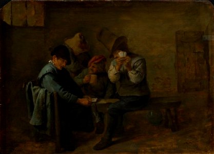 Adriaen Brouwer - Peasants playing cards. Free illustration for personal and commercial use.