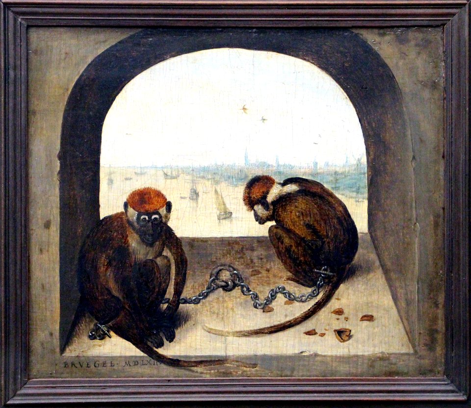 Bruegel il vecchio, due scimmiette incatenate, 1562, 02
