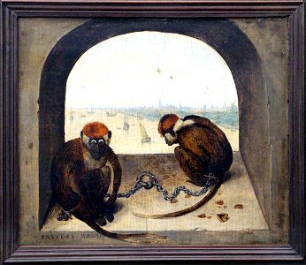 Bruegel il vecchio, due scimmiette incatenate, 1562, 02