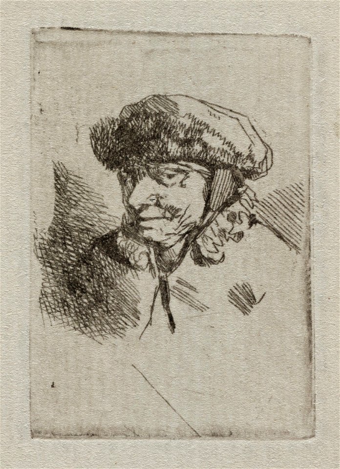 Buste van lachende oude vrouw met bontmuts, NL-HlmNHA 53010040