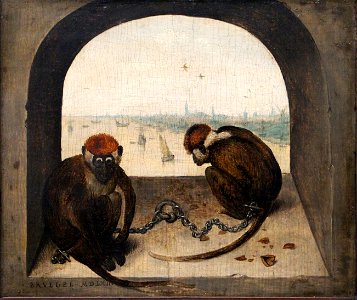 Bruegel il vecchio, due scimmiette incatenate, 1562, 03