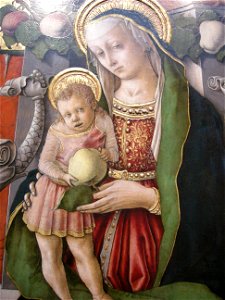 Carlo crivelli, madonna in trono con donatore, 1470 dettaglio