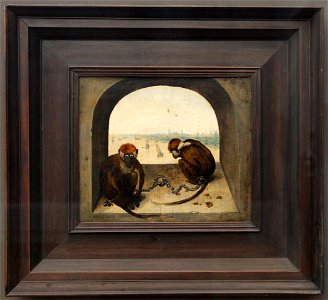 Bruegel il vecchio, due scimmiette incatenate, 1562, 01